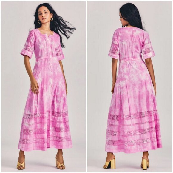 💕LOVESHACKFANCY💕 Edie Midi Dress ~ Begonia Hand Dye Medium M NWT - Picture 1 of 16
